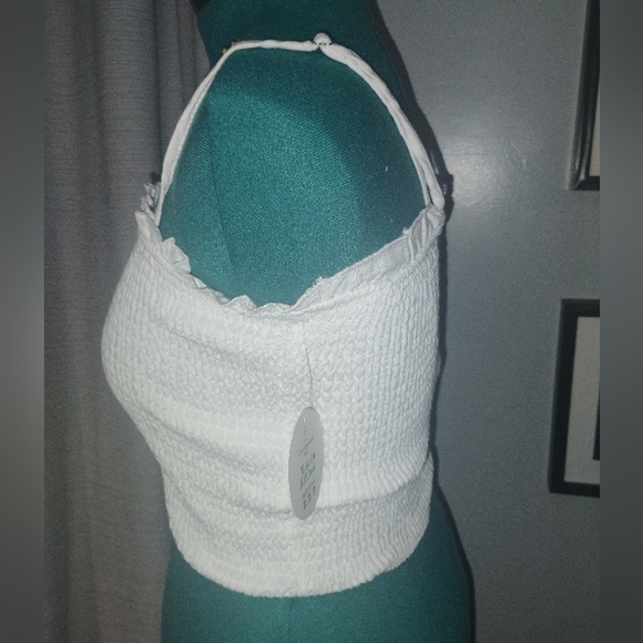 Smocked White Linen-Blend Crop Top, Sz XL - Picture 3 of 7